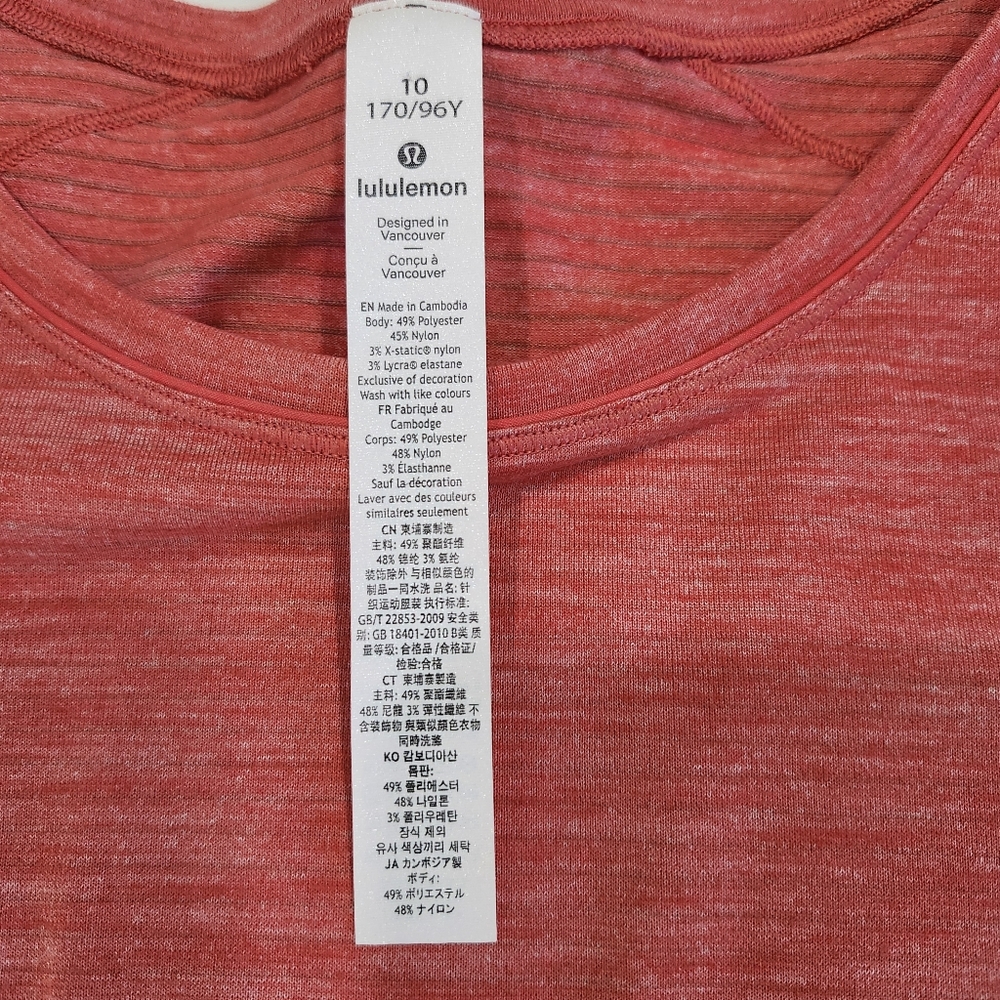 Lululemon Athletica Size 10 Pink/red Relaxed Cap Sleeve Tee - Picture 6 of 8